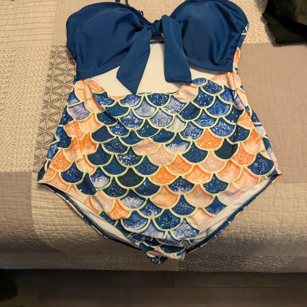 SHEIN Kids One Piece Swimsuit with Blue and Orange Scales